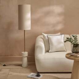 Tiree 97cm White Marble Floor Lamp Base & Tiree Ivory Boucle Tall Lampshade - 30cm - thumbnail 5