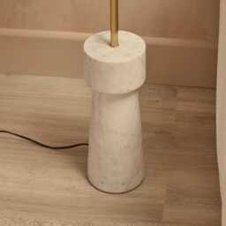 Tiree 97cm White Marble Floor Lamp Base & Tiree Ivory Boucle Tall Lampshade - 30cm - thumbnail 2