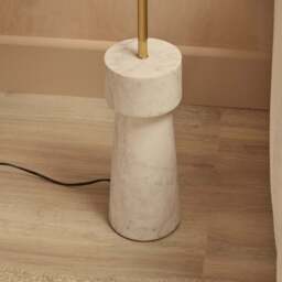Tiree 97cm White Marble Floor Lamp Base & Tiree Ivory Boucle Tall Lampshade - 30cm - thumbnail 2