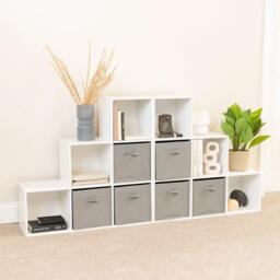 Cara 12 Cube Bookcase Ladder Storage Unit - Chalk White - Two 6 Cube Units - Grey Basket - thumbnail 3