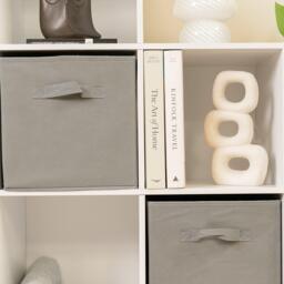 Cara 12 Cube Bookcase Ladder Storage Unit - Chalk White - Two 6 Cube Units - Grey Basket - thumbnail 4