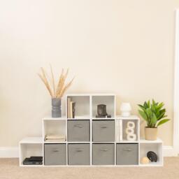 Cara 12 Cube Bookcase Ladder Storage Unit - Chalk White - Two 6 Cube Units - Grey Basket - thumbnail 2