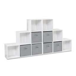 Cara 12 Cube Bookcase Ladder Storage Unit - Chalk White - Two 6 Cube Units - Grey Basket