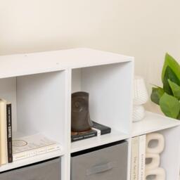 Cara 12 Cube Bookcase Ladder Storage Unit - Chalk White - Two 6 Cube Units - Grey Basket - thumbnail 6