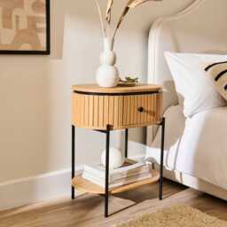 Matius Seasoned Oak 1 Drawer Bedside Table - Black Legs - thumbnail 3