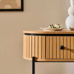 Matius Seasoned Oak 1 Drawer Bedside Table - Black Legs - thumbnail 4