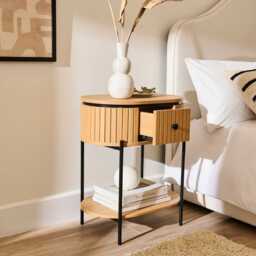Matius Seasoned Oak 1 Drawer Bedside Table - Black Legs - thumbnail 2