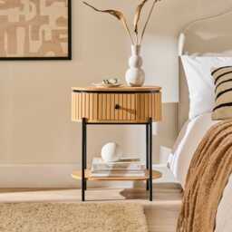 Matius Seasoned Oak 1 Drawer Bedside Table - Black Legs - thumbnail 1