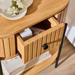 Matius Seasoned Oak 1 Drawer Bedside Table - Black Legs - thumbnail 6
