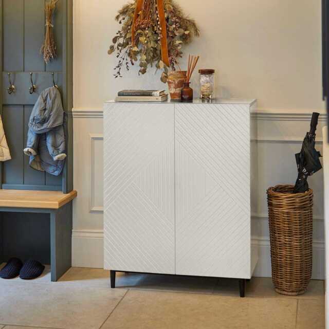 Jack Geometric Small Shoe Cabinet - 2 Door - White - image 1