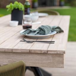 Amelia 6 Seater Wooden Garden Dining Set with 6 Hali Green Chairs - Light Brushed Acacia with Black Legs - thumbnail 5