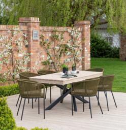 Amelia 6 Seater Wooden Garden Dining Set with 6 Hali Green Chairs - Light Brushed Acacia with Black Legs - thumbnail 2