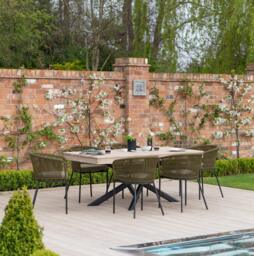 Amelia 6 Seater Wooden Garden Dining Set with 6 Hali Green Chairs - Light Brushed Acacia with Black Legs - thumbnail 1