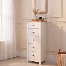 Bampton 5 Drawer Tallboy - Alabaster White - thumbnail 2