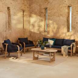 Shiro Wooden Garden Set with 3 Seater Sofa - 2 Shiro Armchairs with Delphi Oval Coffee Table and Side Table - thumbnail 1