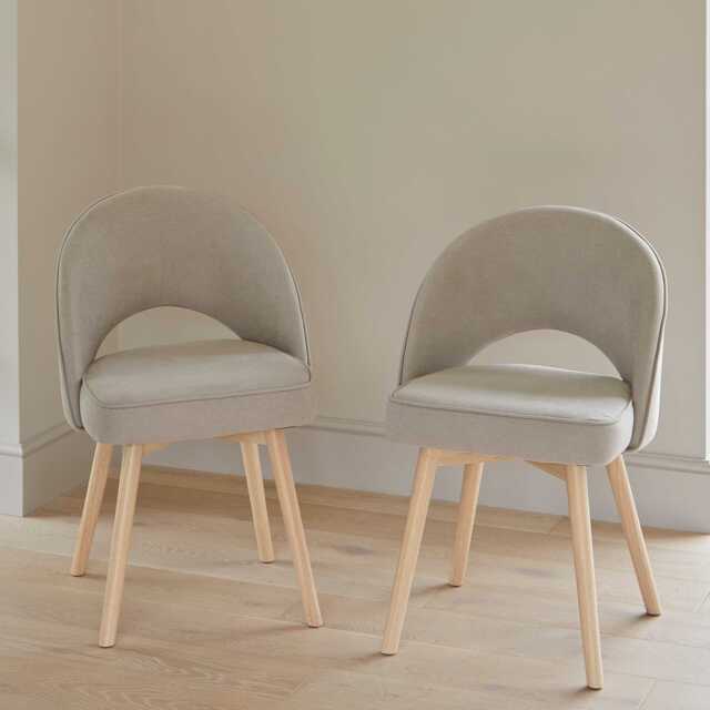 Marilyn Soft Beige Dining Chairs - Set of 2 - Whitewash Oak Legs - image 1