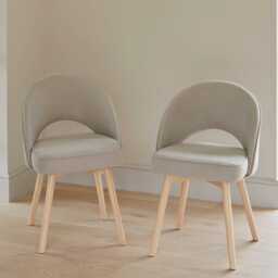 Marilyn Soft Beige Dining Chairs - Set of 2 - Whitewash Oak Legs - thumbnail 1