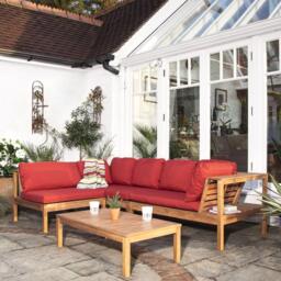 Dakota Wooden Garden Corner Sofa Set - Red Cushions - thumbnail 6