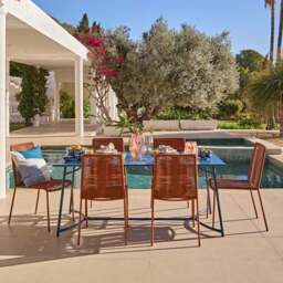 Wilder 6 Seater Blue Garden Dining Set with Ryder Burnt Orange Chairs - thumbnail 6