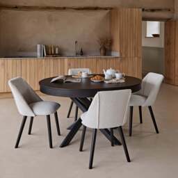 Amelia Black Oak Oval Extending Dining Table Set - 6 Seater - Freya Oat Boucle Dining Chairs- Black Oak Legs - thumbnail 2