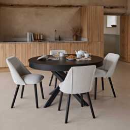 Amelia Black Oak Oval Extending Dining Table Set - 6 Seater - Freya Oat Boucle Dining Chairs- Black Oak Legs - thumbnail 2