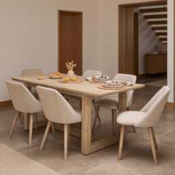 Valdis Mango Wood & Travertine Dining Table - thumbnail 2