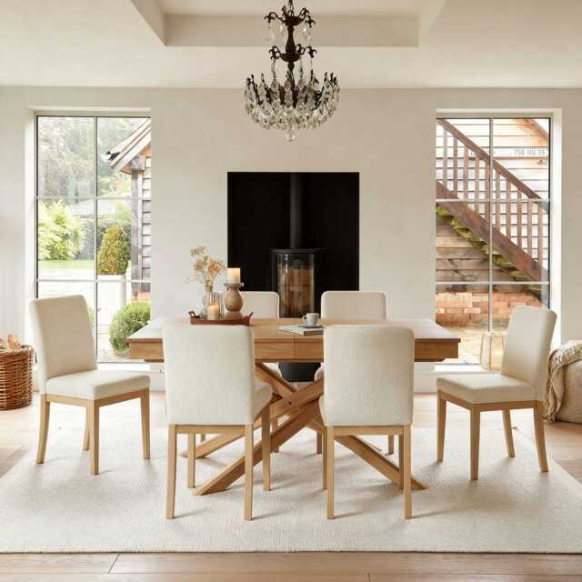 Amelia Whitewash Extending Dining Table Set - 6 Seater - Nolan Boucle Dining Chairs - Whitewash Oak Legs - image 1