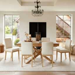 Amelia Whitewash Extending Dining Table Set - 6 Seater - Nolan Boucle Dining Chairs - Whitewash Oak Legs - thumbnail 1