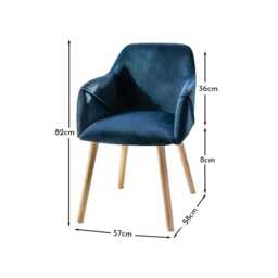 Freya Blue Velvet Armchairs - Set of 2 - Whitewash Oak Legs - thumbnail 4