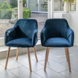 Freya Blue Velvet Armchairs - Set of 2 - Whitewash Oak Legs - thumbnail 1