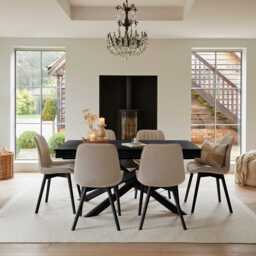 Amelia Black Extending Dining Table Set - 6 Seater - Bella Beige Dining Chairs - Black Legs - thumbnail 1