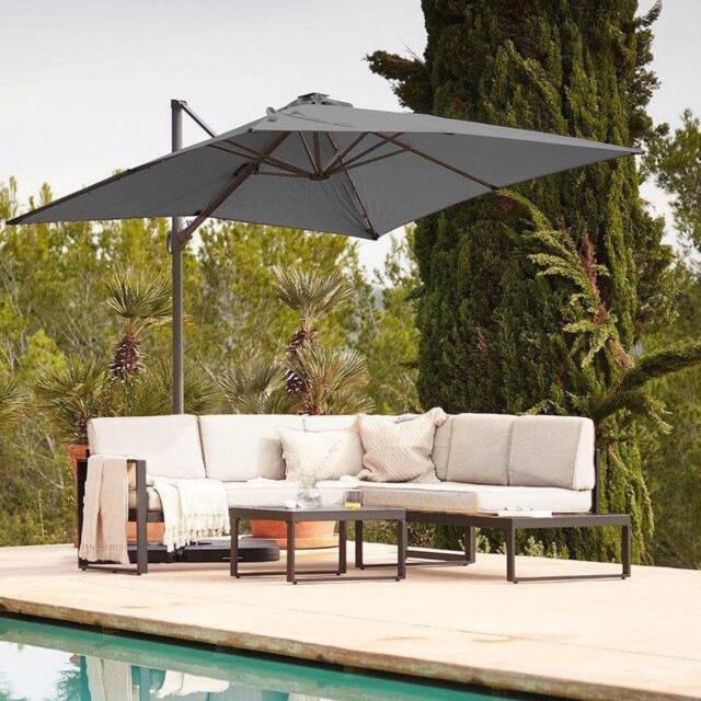 Maia 5 Seater Garden Interchangeable Sofa Set with Grey LED Premium Cantilever Parasol - Black - image 1