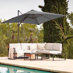 Maia 5 Seater Garden Interchangeable Sofa Set with Grey LED Premium Cantilever Parasol - Black - thumbnail 1
