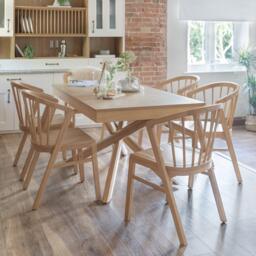 Amelia Pale Oak Dining Table Set - 6 Seater - Mabel Pale Oak Spindle Back Chairs