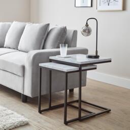 Jay Marble Effect Nest of Tables - Black Frame - thumbnail 1