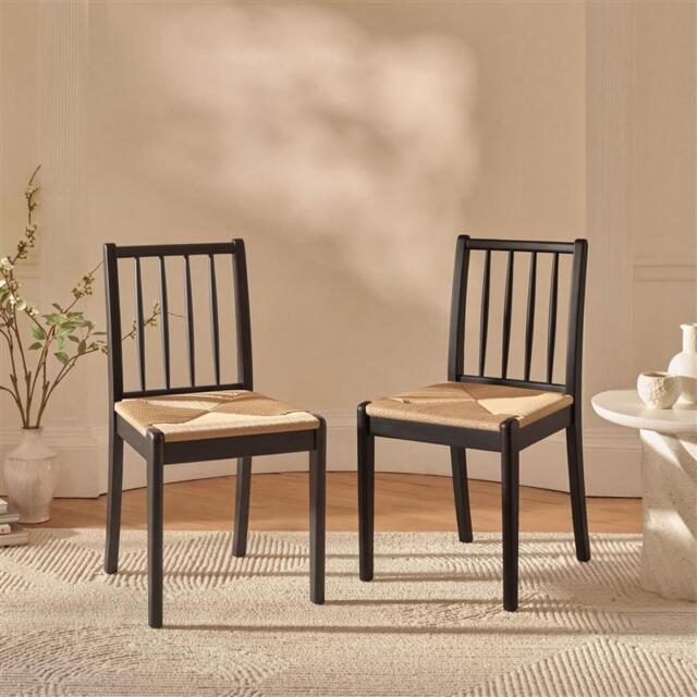 Tilly Natural Woven Dining Chairs - Set of 2 - Black Oak Legs - image 1