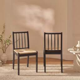 Tilly Natural Woven Dining Chairs - Set of 2 - Black Oak Legs - thumbnail 2