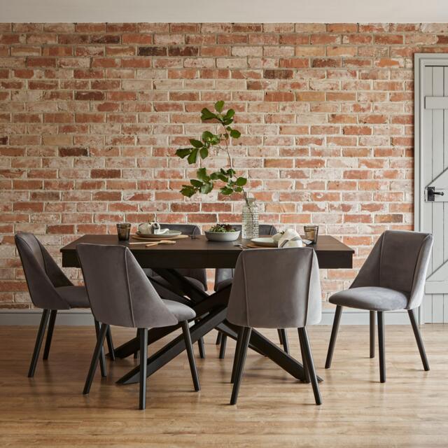 Amelia Black Extendable Dining Table Set - 6 Seater - Freya Grey Dining Chairs - Black Legs - image 1