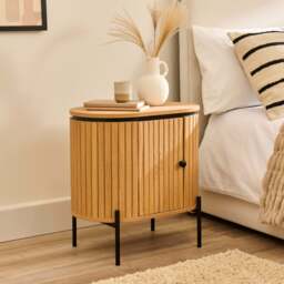 Matius Seasoned Oak 1 Right Door Bedside Table - Black Legs - thumbnail 2