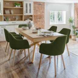 Amelia Whitewash Dining Table Set - 6 Seater - Freya Fern Green Carver Chairs - Whitewash Legs - thumbnail 1