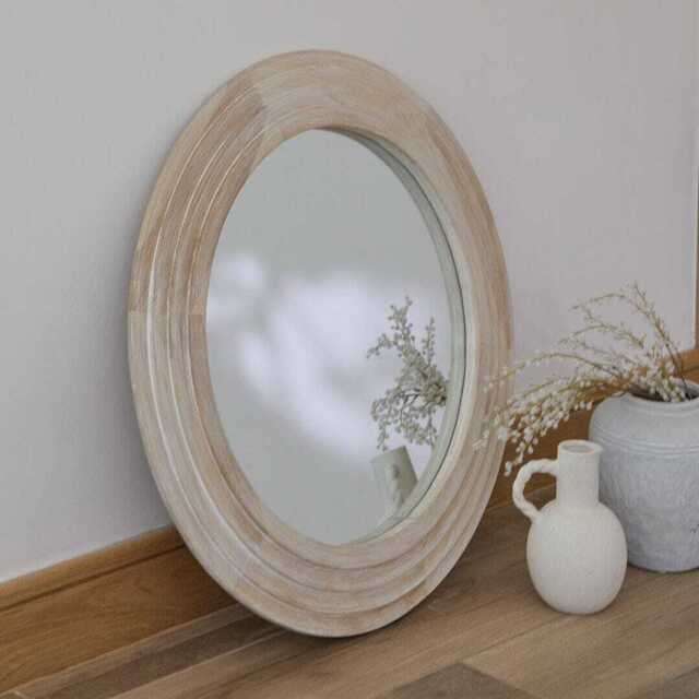 Kubu 70cm Wooden Round Mirror - Whitewash - image 1