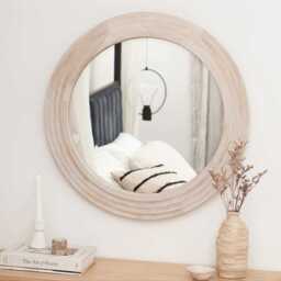 Kubu 70cm Wooden Round Mirror - Whitewash