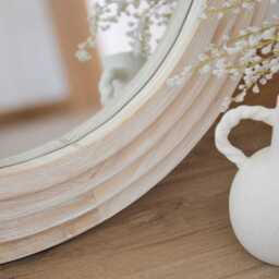 Kubu 70cm Wooden Round Mirror - Whitewash - thumbnail 5