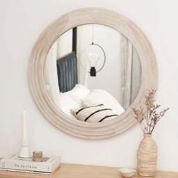 Kubu 70cm Wooden Round Mirror - Whitewash