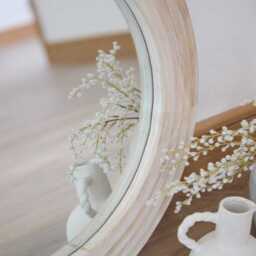 Kubu 70cm Wooden Round Mirror - Whitewash - thumbnail 2