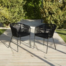 Willow 6 Seater Round Wooden Garden Set with 6 Hali Black Rope Chairs & Round Cream LED Parasol - thumbnail 3