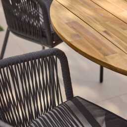 Willow 6 Seater Round Wooden Garden Set with 6 Hali Black Rope Chairs & Round Cream LED Parasol - thumbnail 5