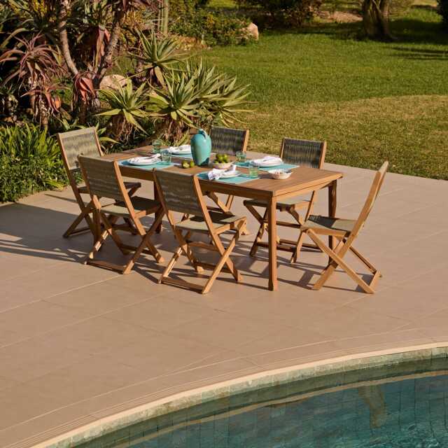 Harlyn 6 Seater Wooden Garden Dining Set with Cove Green Rope Chairs - 200cm - image 1
