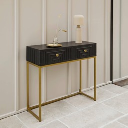 Rayna Black Mango Wood 2 Drawer Console Table - thumbnail 2