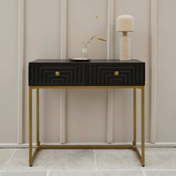 Rayna Black Mango Wood 2 Drawer Console Table - thumbnail 4